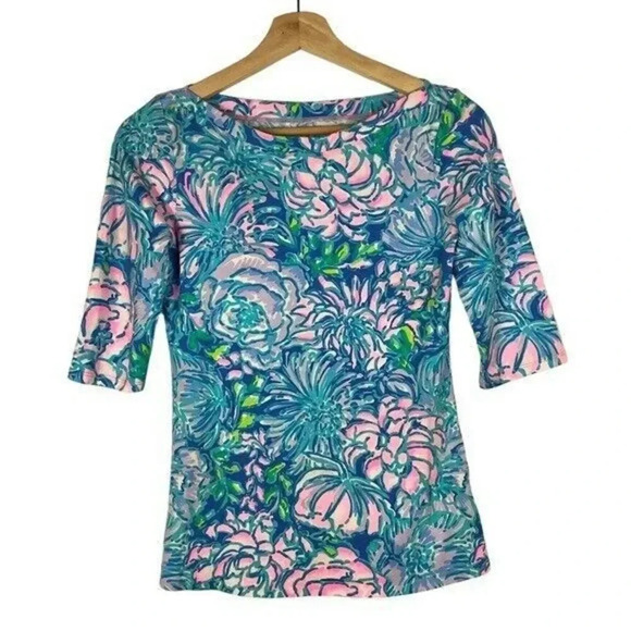 Lilly Pulitzer Full Bloom Floral Half Sleeve Boat Neck Top XS - Picture 1 of 3
